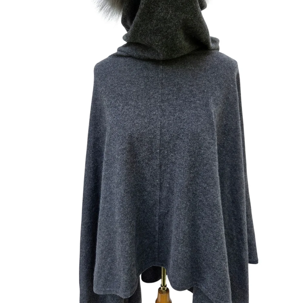 Sofia Cashmere Hooded Cowl Neck Poncho Size-One Size - Picture 4 of 16